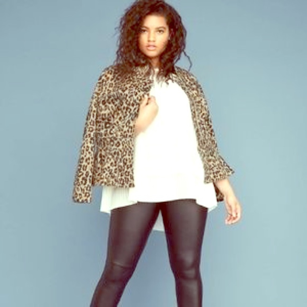 Lane Bryant LEOPARD PRINT SATEEN PEPLUM JACKET